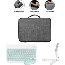 Microcase Lenovo Tab TB311FU 2025 10.1 Inch Tablet Uyumlu Gri Çanta + Türkçe Bluetooth Klavye +Mouse + Standı - Yeşil AL5161