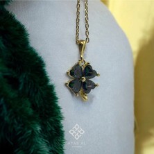 Atas Al Diamond Altın Kaplama Yonca Kalp Kristal Taşlı 925 Ayar Gümüş Kolye Italyan Tasarım