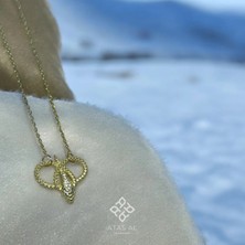 Atas Al Diamond Kalp Ejder Yılan Taş Işlemeli Altın Kaplama 925 Ayar Gümüş Kolye