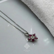 Atas Al Diamond Mor Yıldız Taş Işlemeli 925 Ayar Gümüş Kadın Kolye