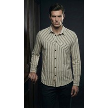 Hobi Clup Çizgili Göğüs Cepli Erkek Gömlek