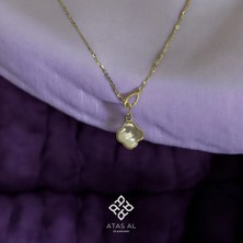 Atas Al Diamond Altın Kaplama Sedef Taşlı Yonca Asansörlü 925 Ayar Gümüş Kolye