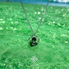Atas Al Diamond Paladyum Yeşil Taşlı Özel Tasarım 925 Ayar Gümüş Kolye
