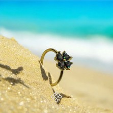 Atas Al Diamond Altın Kaplama Yonca Kalp Mor Kristal Taşlı Italyan Tasarım 925 Ayar Gümüş Yüzük