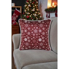 Visionario Kırlent Kılıfı Yılbaşı Temalı Yıldız Desenli 45X45 Raşel Örme Kadife Dijital Baskı Beyaz Biyeli