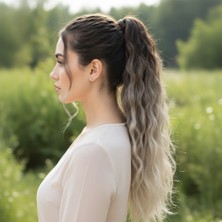 Lastik Tokalı At Kuyruğu Kabarık Afro Dalgalı / Kumral / Beyaz Platin Ombre