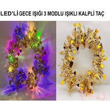 Kalp Püsküllü Gece Parıltısı 3 Modlu Led&amp;#39;li Işıklı Taç Altın Renk