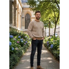 Yusgos Erkek Bisiklet Yaka Çelik Örgü Geometrik Desenli Kazak