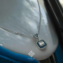 Atas Al Diamond Baget Pırlanta ve Safir Tasarım 925 Ayar Gümüş Kolye