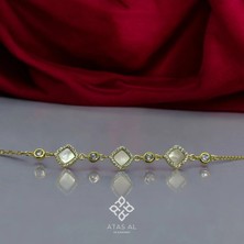 Atas Al Diamond Altın Kaplama Sedef Özel Taş Işlemeli 925 Ayar Gümüş Bileklik