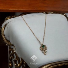 Atas Al Diamond Zümrüt Taşlı Göz Model 925 Ayar Rose Gümüş Kolye