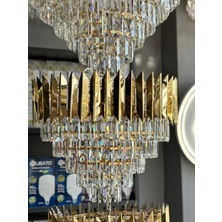 LED Yeni Model 50 cm Kristal Lüx Salon Avize Gold