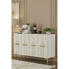 Yumedi Design KA1215BT - Shumen Konsol, Tv Sehpası, Çok Amaçlı Dolap ve Kahve Köşesi 120CM Beyaz-Traverten