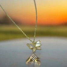 Atas Al Diamond Altın Kaplama Kelebek & Taş Işlemeli 925 Ayar Gümüş Kolye