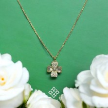 Atas Al Diamond Altın Kaplama Inci Yonca Şans Kolyesi 925 Ayar Gümüş
