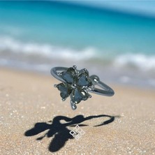 Atas Al Diamond Yonca Kalp Kristal Taşlı Italyan Tasarım 925 Ayar Gümüş Yüzük