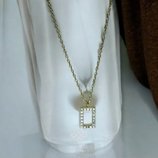 Atas Al Diamond Altın Kaplama Baget Taşlı 925 Ayar Gümüş Kolye