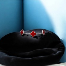 Atas Al Diamond Kırmızı Yonca Bileklik Mermer Desen 925 Gümüş