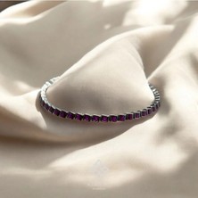 Atas Al Diamond Baget Mor Taş Çapraz Dizim Su Yolu 925 Ayar Gümüş Bileklik