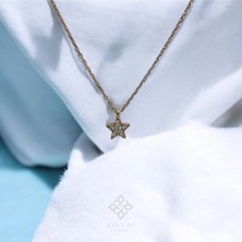 Atas Al Diamond Rose Altın Kaplama Yıldız Taşlı 925 Ayar Gümüş Kolye