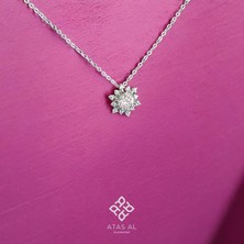 Atas Al Diamond Minimal Pembe Taşlı Kar Tanesi Kolye | 925 Ayar Gümüş Italyan Tasarım