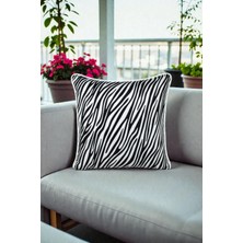 Visionario Kırlent Kılıfı Zebra Çizgili Desenli 45X45 Raşel Örme Kadife Çift Taraflı Dijital Baskı Beyaz Biyeli