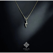 Atas Al Diamond Altın Kaplama Şimşek Taşlı 925 Ayar Gümüş Kolye Minimal