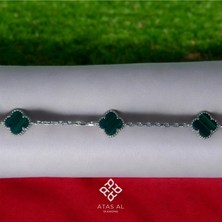 Atas Al Diamond Kraliyet Yeşili Minimal Yonca 925 Ayar Gümüş Bileklik