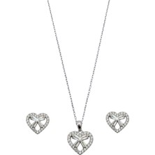 Oya Silver Zirkon Baget Taşlı Kalp Kadın Gümüş Set Takım [OYSS042]