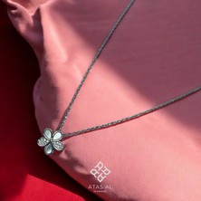 Atas Al Diamond Sedef Papatya Camomile Taş Işlemeli 925 Ayar Gümüş Kolye
