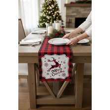 Visionario Masa Örtüsü Runner Yılbaşı Temalı Merry Christmas 140X40 Raşel Örme Kadife Dijital Baskı