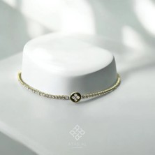 Atas Al Diamond Atın Kaplama Yonca Kesim Su Yolu Bileklik | 925 Ayar Gümüş