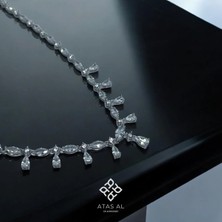 Atas Al Diamond Elmas Kesim Beyaz Taşlı Altın Kaplama 925 Ayar Gümüş Gerdanlık Kolye