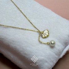 Atas Al Diamond Inci Charm Deniz Kabuğu Altın Kaplama 925 Ayar Gümüş Nedime Kolye
