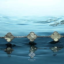 Atas Al Diamond Beyaz Yonca Bileklik Mermer Desen 925 Gümüş