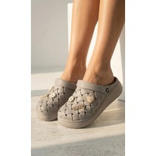 Calx Kadın Bahçe Plaj Hemşire Terliği - Hasır Görünümlü, Aksesuarlı, Hafif ve Kaymaz Yazlık Model