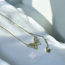Atas Al Diamond Altın Kaplama Kelebek Taş Işlemeli 925 Ayar Gümüş Kolye