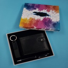 Avensyy Siyah Cüzdan Anahtarlık Tükenmez Kalem Dekoratif Hediyelik