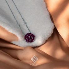 Atas Al Diamond Mor Gül Dizim 925 Ayar Gümüş Kolye