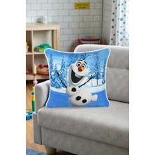 Visionario Kırlent Kılıfı Kardan Adam Desenli 45X45 Raşel Örme Kadife Çift Taraflı Dijital Baskı Beyaz Biyeli