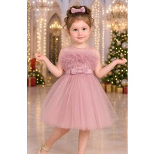 Treemass Abiye Kız Çocuk Elbisesi Tüllü Saten Incili Düğün ve Doğum Günü