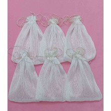 Fnt Ip Çizgili Gümüş Simli Tül Kese 14*18 cm Ebatında 12 Adettir Hediyelik Bohçalık Çeyizlik