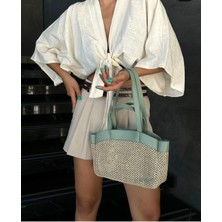 Özüm Takı Çanta Kadın Hasır Yavrulu Kol ve Omuz Çanta Yeşil