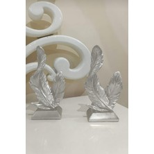 Rakaymu Gümüş Renk Dekoratif Çift Tüy Heykel Biblo