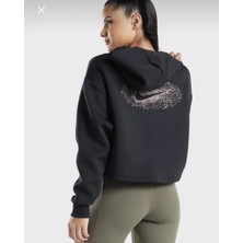 Nike Dri-Fit Graphic Shine Training Cropped 1/2-Zip Hoodie Bol Kalıp Siyah Kadın Sweatshirt DQ6302-010