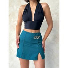 Zincirli Şort Etek Petrol Yeşili S24676