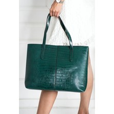 Luzia Julier Kadın Kroko Desen 2 Kollu Fermuarlı Büyük Boy Çanta Omuz Çantası, El Çantası, Laptop Çantası