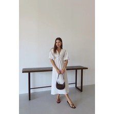 Kısa Kollu Müslin Elbise Beyaz Pt