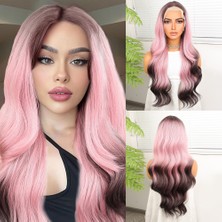 Siyah Pembe Ombre Fiber Sentetik Tül Peruk