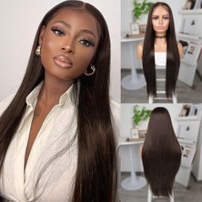 Kumral Ekstra Uzun Fiber Sentetik Düz Tül Peruk